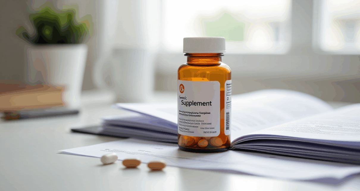 Nutriformin Opinie: Skuteczność, Skład, Skutki Uboczne – Pełna Analiza 1 Opakowanie suplementu Nutriformin leży na tle dokumentów analizy składu i skuteczności.