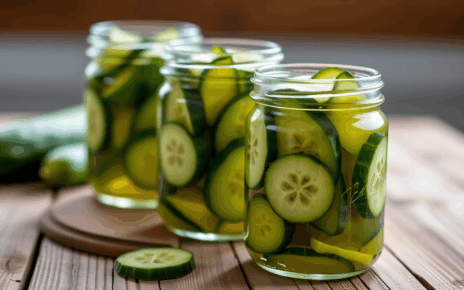 Słoiki z idealnymi ogórkami kanapkowymi w słodko-kwaśnej zalewie gotowe na zimę.
