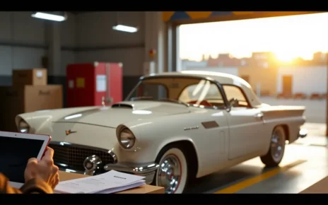 Panel kalkulatora kosztów sprowadzenia auta z USA, z elementami obliczeń i walutami.