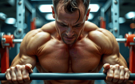 Kalkulator wyciskania sztangi 1RM | Oblicz Maksymalny Ciężar w Bench Press 2 Mężczyzna trenujący bench press, używający kalkulatora wyciskania sztangi 1RM do oceny siły.