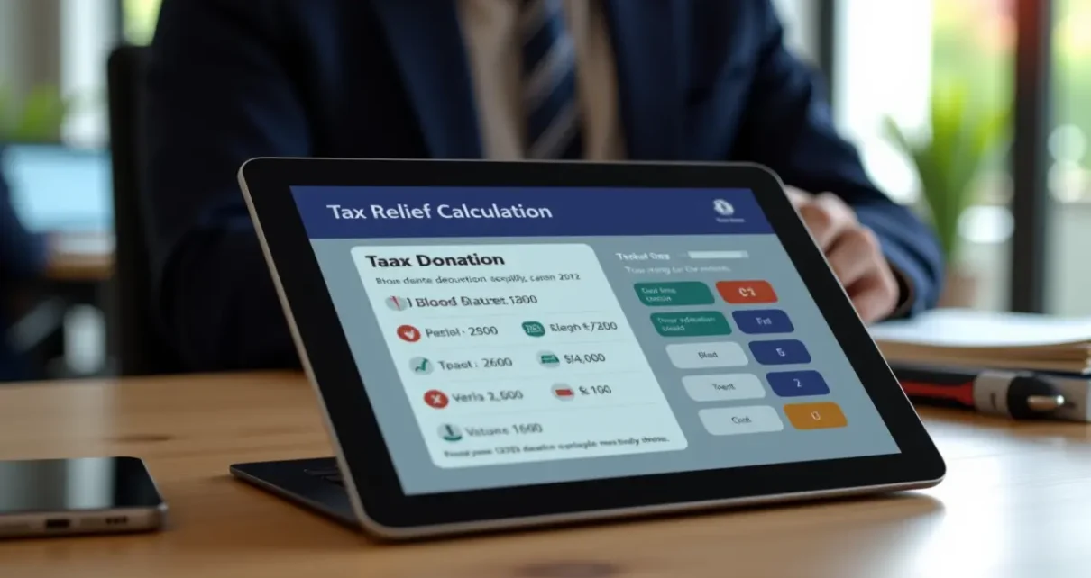 Kalkulator odliczenia darowizny krwi na ekranie komputera, prezentujący proces obliczeń ulg podatkowych dla dawców.