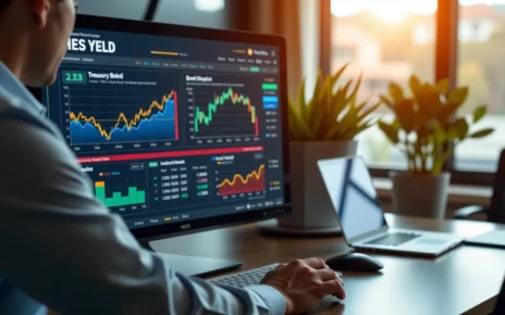 Interfejs cyfrowy prezentujący kalkulator obligacji skarbowych, pokazujący wyliczenia zysku i rentowności inwestycji.