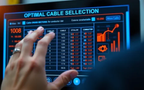 Kalkulator Przekroju Kabla: Optymalny Dobór Przewodu dla Bezpiecznej Instalacji 3 Interfejs cyfrowy kalkulatora przekroju kabla, pomagający dobrać optymalny przewód do instalacji elektrycznej.