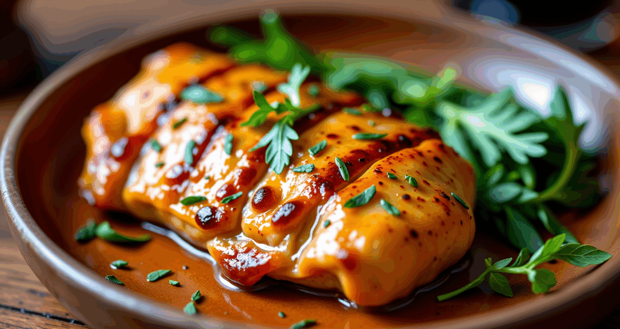 Piersi Kurczaka: 50+ Proste i Szybkie Przepisy na Soczysty Obiad 1 Soczyste piersi kurczaka z ziołami, świeżymi warzywami, gotowe do szybkiego podania na talerzu.