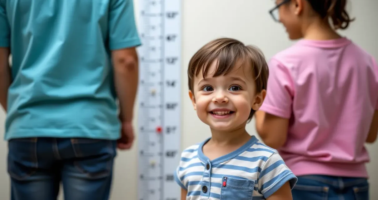 Rodzice monitorujący rozwój dziecka za pomocą kalkulatora centyli dla dzieci online, pokazujący wzrost i wagę.
