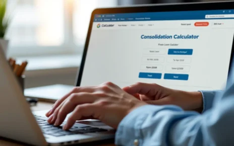 Kalkulator Rat Kredytu Konsolidacyjnego Online - Oblicz i Zyskaj Kontrolę 2 Ekran komputera z interaktywnym kalkulatorem rat kredytu konsolidacyjnego online do łatwego obliczania zobowiązań.