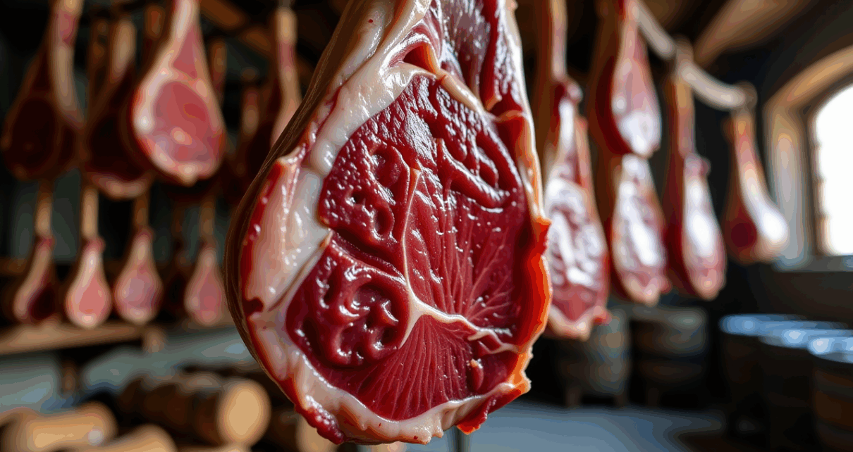 Pyszne plasterki domowego schabu dojrzewającego ułożone na desce, prezentujące najlepsze przepisy na schab dojrzewający.