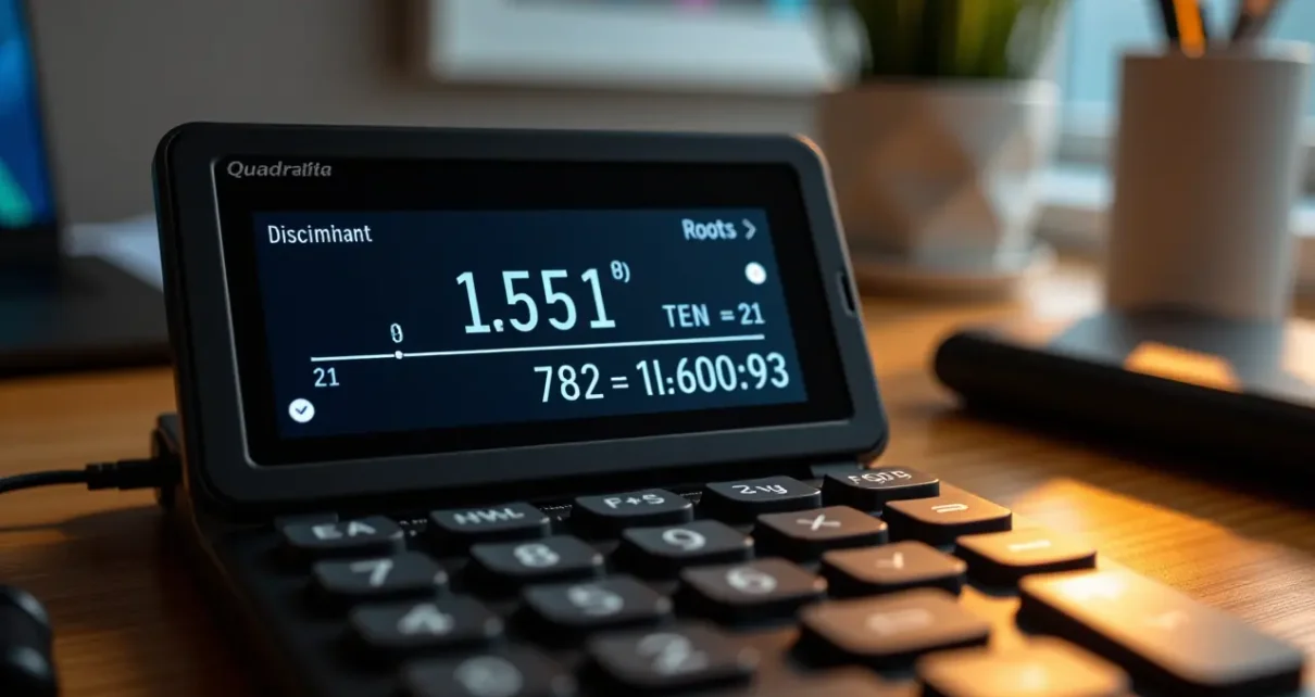 Interfejs kalkulatora delty online do szybkiego obliczania wyróżnika równania kwadratowego.