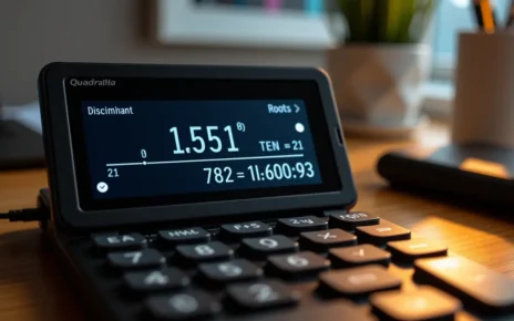 Interfejs kalkulatora delty online do szybkiego obliczania wyróżnika równania kwadratowego.