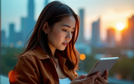 Kalkulator Diety za Granicą: Twój Przewodnik po Zdrowym Odżywianiu 2 Osoba planująca posiłki na laptopie, obok zdrowe jedzenie i mapa świata, symbolizujące kalkulator diety za granicą.