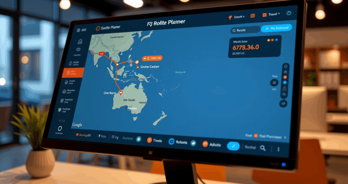 Kalkulator Odległości Między Miastami: Dystans i Czas Przejazdu Online 1 Interaktywna mapa z wyznaczonymi punktami i trasą pokazująca działanie kalkulatora odległości między miastami.