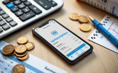 Kobieta zamawia e-receptę online, korzystając z laptopa. Symbolizuje szybkie i bezpieczne rozwiązanie, pomagające oszczędzić.