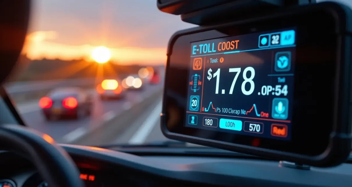 Nowoczesny kalkulator opłat e-Toll do precyzyjnego obliczania kosztów przejazdów dla ciężarówek i busów.