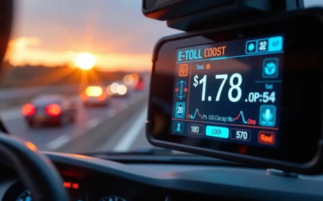 Nowoczesny kalkulator opłat e-Toll do precyzyjnego obliczania kosztów przejazdów dla ciężarówek i busów.