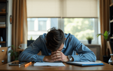 Kobieta ze stresem zastanawia się nad prawami związanymi z wypowiedzeniem umowy o pracę podczas zwolnienia psychiatrycznego L4.