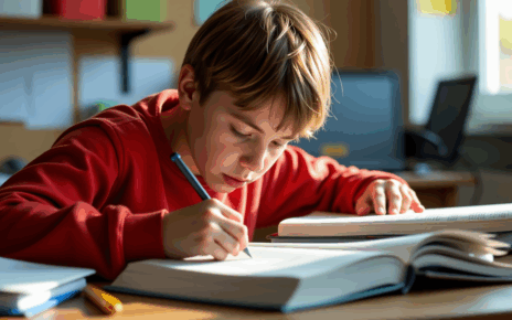 Przecieki Matury 2024: Fakty, Mity i Skuteczne Przygotowanie do Egzaminu 1 Uczeń skupiony nad książkami do matury 2024, z notatkami i komputerem obok.