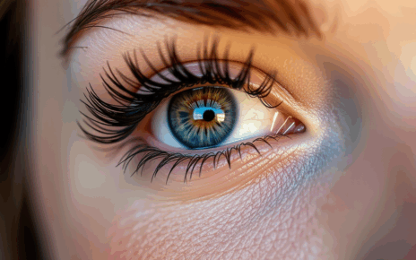 Kobieta z pięknymi, wydłużonymi rzęsami podkreślonymi tuszem, symbolizującymi eyelash enhancement i metamorfozę spojrzenia.