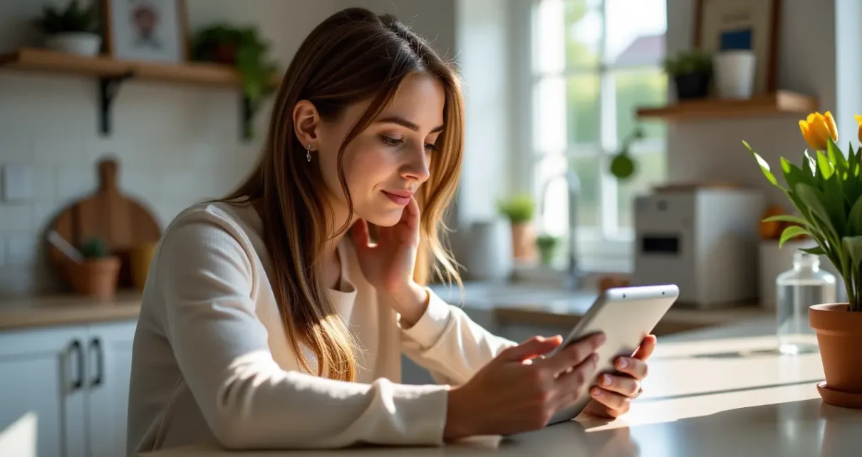 Kobieta korzystająca z kalkulatora dni płodnych online na ekranie komputera, precyzyjnie obliczając owulację.