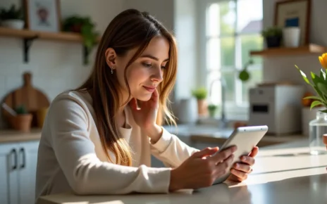 Kobieta korzystająca z kalkulatora dni płodnych online na ekranie komputera, precyzyjnie obliczając owulację.