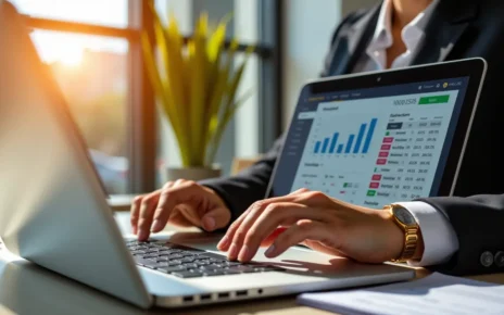 Interfejs kalkulatora finansowego online na ekranie komputera, pomagający w efektywnym zarządzaniu osobistymi pieniędzmi.