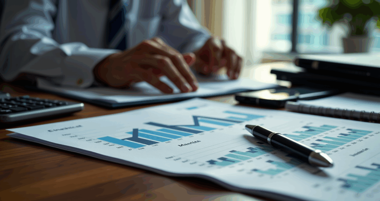 Kobieta analizuje dokumenty finansowe, obliczając podatek od najmu ryczałt za wynajem prywatny nieruchomości.