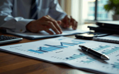 Kobieta analizuje dokumenty finansowe, obliczając podatek od najmu ryczałt za wynajem prywatny nieruchomości.