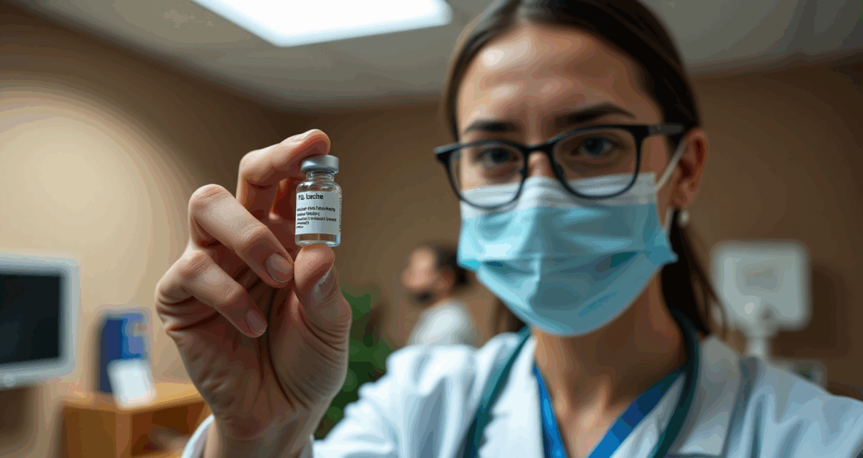 Bliska perspektywa strzykawki oraz fiolki zawierającej szczepionki na grypę 2022.