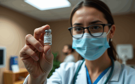 Bliska perspektywa strzykawki oraz fiolki zawierającej szczepionki na grypę 2022.