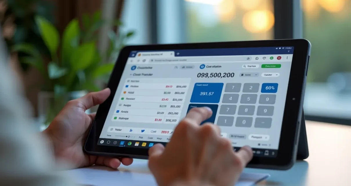 Osoba korzystająca z laptopa, która oblicza koszty przelewu międzynarodowego za pomocą kalkulatora przelewów zagranicznych.