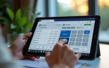 Osoba korzystająca z laptopa, która oblicza koszty przelewu międzynarodowego za pomocą kalkulatora przelewów zagranicznych.