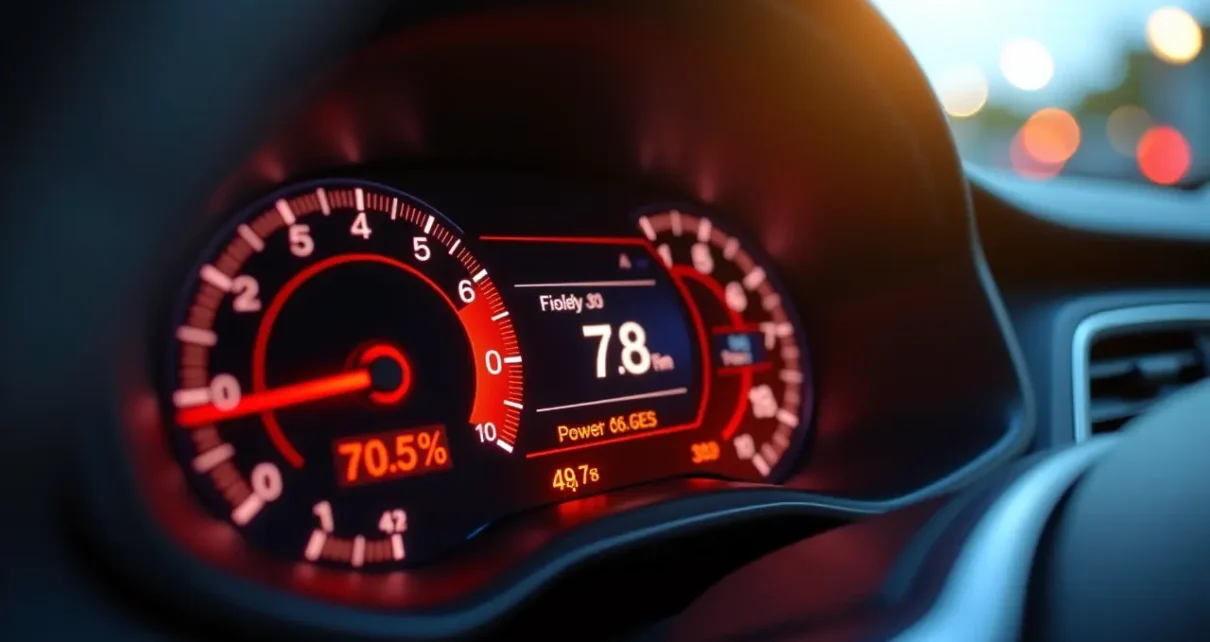 Interaktywny kalkulator zużycia paliwa wyświetlany na ekranie, pomagający oszczędzać pieniądze.