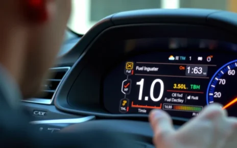 Interaktywny kalkulator spalania benzyny na tablecie pomaga obliczyć zużycie paliwa i zaoszczędzić na kosztach.