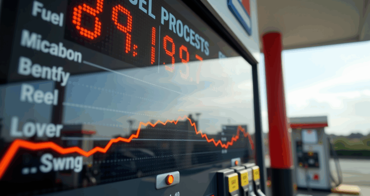 Ekran wyświetlający aktualne ceny paliwa Orlen: benzyna, diesel, LPG na stacji benzynowej.