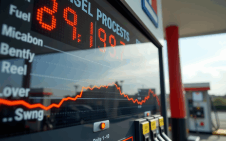 Ekran wyświetlający aktualne ceny paliwa Orlen: benzyna, diesel, LPG na stacji benzynowej.