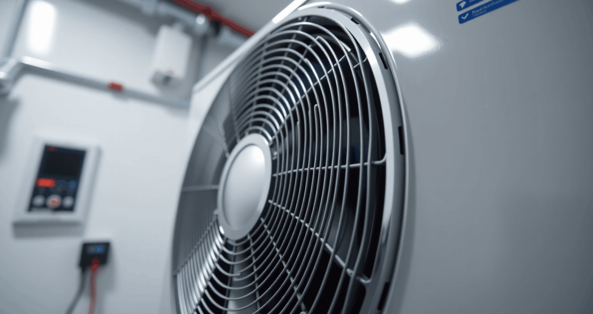 Schemat techniczny ilustrujący działanie pompy ciepła w obiegu grzewczym budynku mieszkalnego.