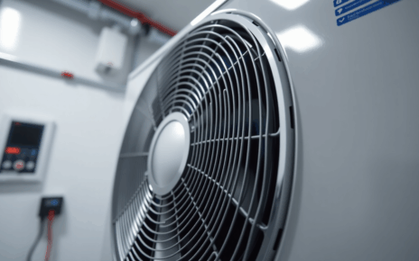 Schemat techniczny ilustrujący działanie pompy ciepła w obiegu grzewczym budynku mieszkalnego.