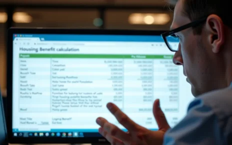 Osoba korzystająca z kalkulatora online do obliczenia wysokości odprawy mieszkaniowej, przedstawiająca wynik na ekranie.