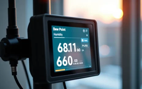 Interaktywny kalkulator punktu rosy online pokazujący wilgotność, temperaturę oraz ryzyko kondensacji i pleśni.
