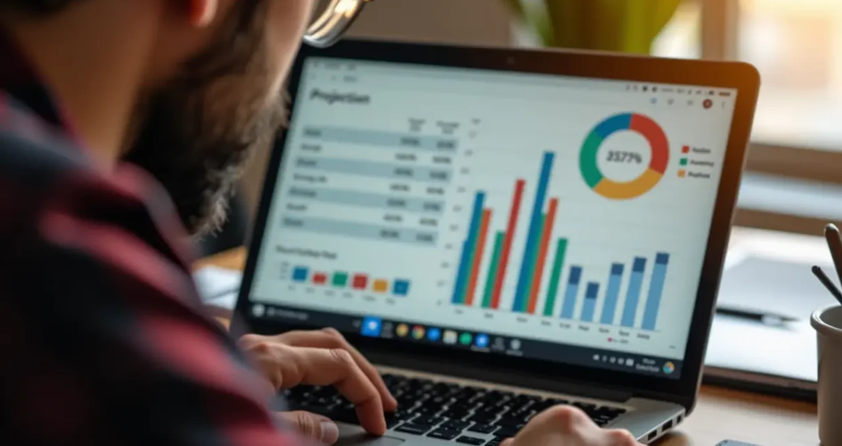 Ekran laptopa z otwartym kalkulatorem kapitału początkowego, planowanie budżetu start-upu nowej firmy.