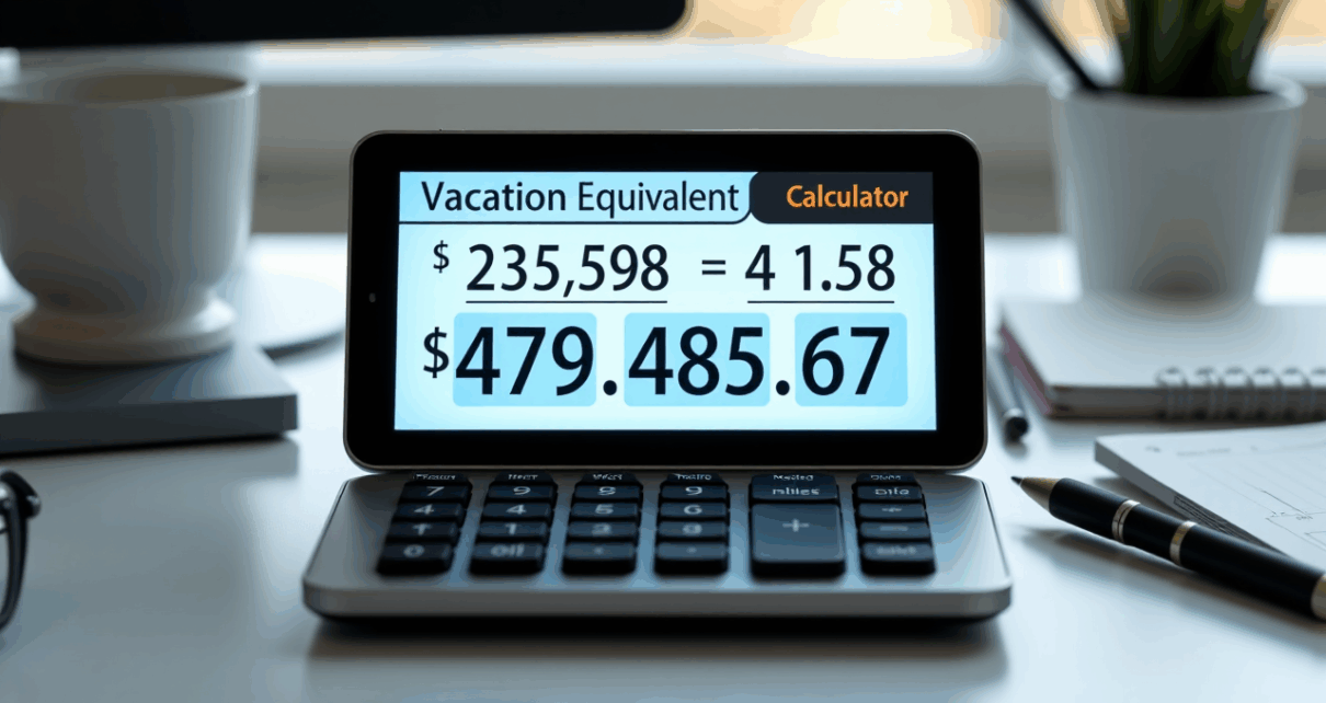 Ekran komputera przedstawiający interaktywny kalkulator ekwiwalentu za urlop, ułatwiający szybkie obliczenia.