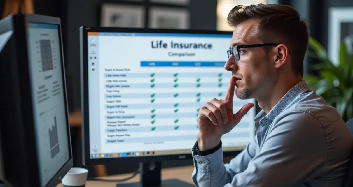 Osoba porównująca oferty ubezpieczenia na życie kalkulator online, korzystając z interaktywnego narzędzia do wyboru polisy.