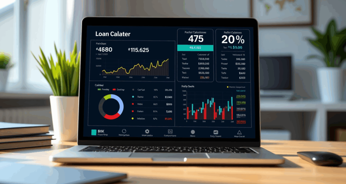 Interaktywny kalkulator kredytu gotówkowego pokazujący obliczenia rat online. Użytkownik porównuje oferty, wybierając najlepszy kredyt.