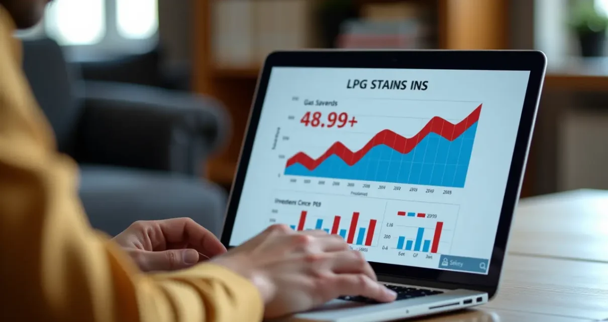 Mężczyzna oblicza opłacalność instalacji LPG, używając kalkulatora lpg opłacalności na laptopie. Prezentuje oszczędności.