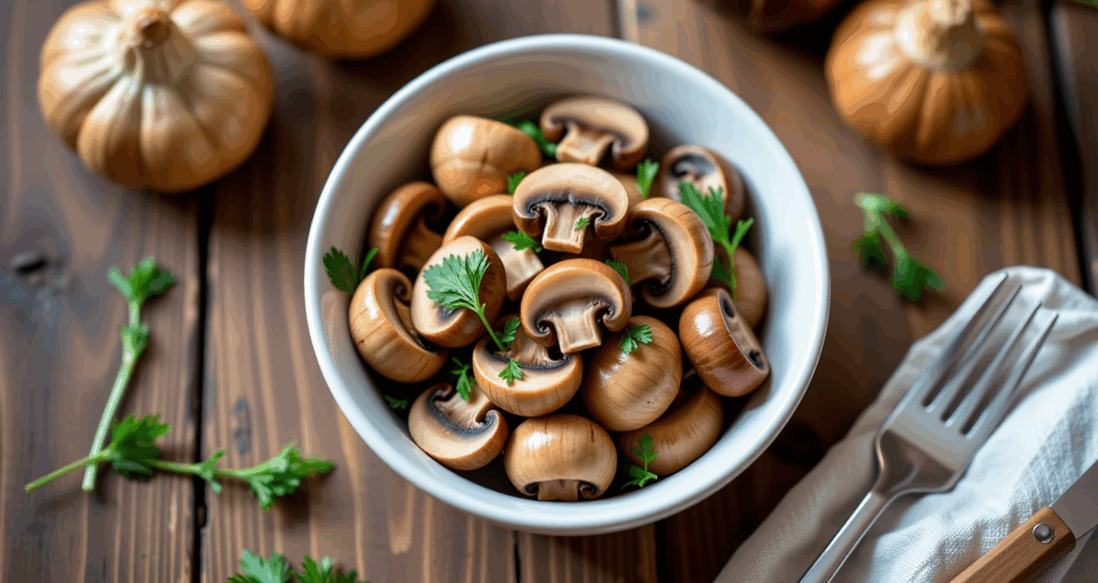 Sałatka z Pieczarkami Marynowanymi: Prosty Przepis, Klasyczny Smak 1 Świeża sałatka z pieczarkami marynowanymi, zieloną cebulką i natką pietruszki, idealna na obiad.