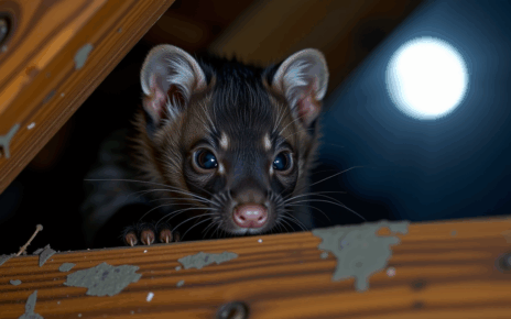 Kuna w nocy wydająca charakterystyczne dźwięki, ułatwiające jak rozpoznać odgłos kuny w nocy.