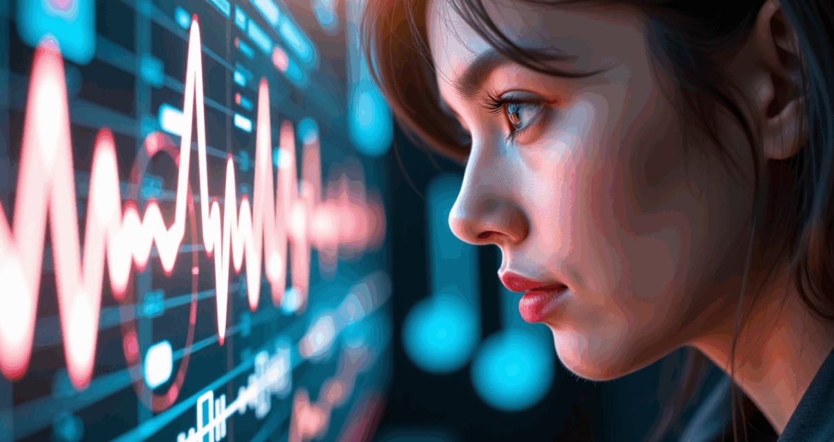 Cyfrowa wyszukiwarka piosenek z interfejsem graficznym, pokazująca rozpoznawanie melodii i tekstu.