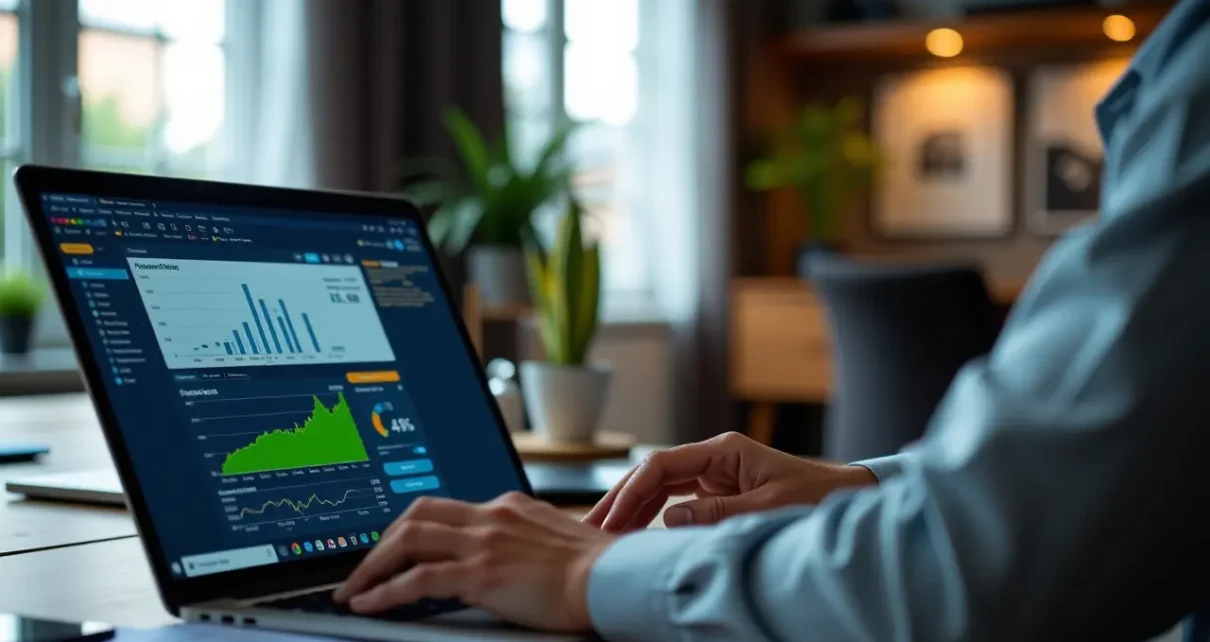 Wizualizacja danych finansowych, wykresów oraz cyfr prezentujących działanie kalkulatora kredytu hipotecznego online.