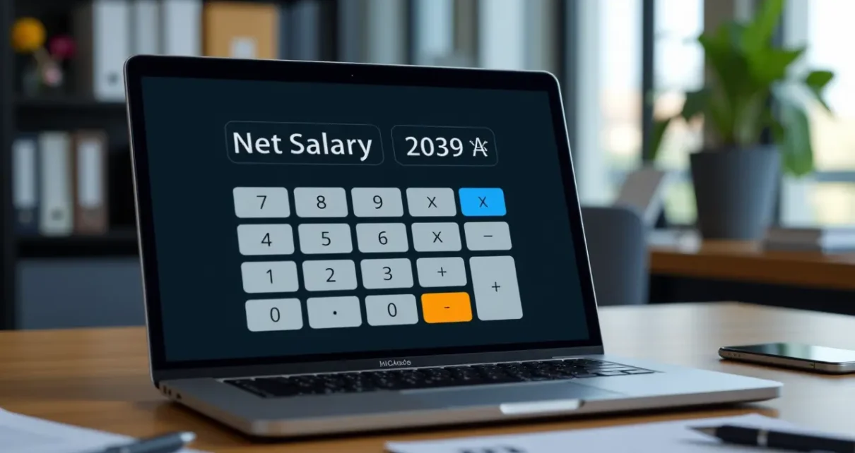 Interaktywny kalkulator płacy netto 2024 na ekranie komputera, pokazujący wyliczenia wynagrodzenia brutto na rękę.
