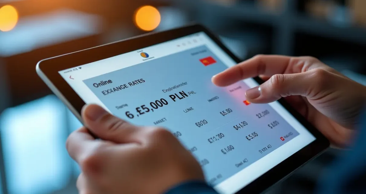 Interfejs kalkulatora walut online pokazujący przelicznik Euro, USD na PLN z aktualnymi kursami.