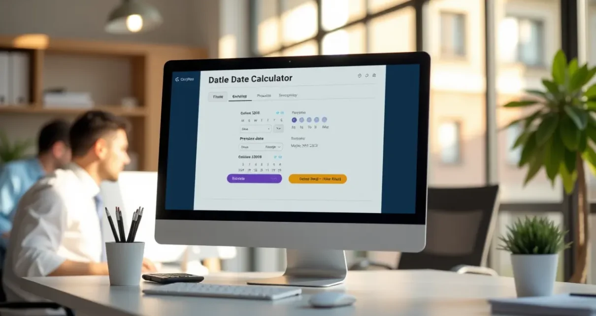 Kalkulator Terminów Online | Darmowe Narzędzie do Precyzyjnych Obliczeń i Planowania Dat 1 Ekran komputera z interfejsem kalkulatora terminów online, precyzyjnie obliczającego daty do efektywnego planowania.